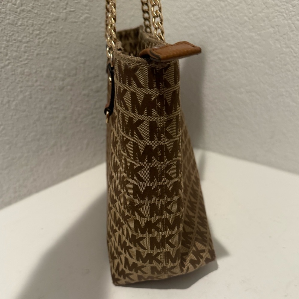 MICHAEL KORS Jet Set East West Signature Monogram Logo Chain Tote Bag Tan Brown - Picture 6 of 15